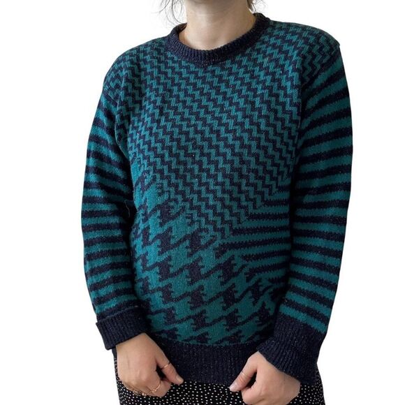Vintage Gianfranco Ruffuni Blue Donegal Fleck Geometric Ski Wool Sweater Sz M - Picture 7 of 7